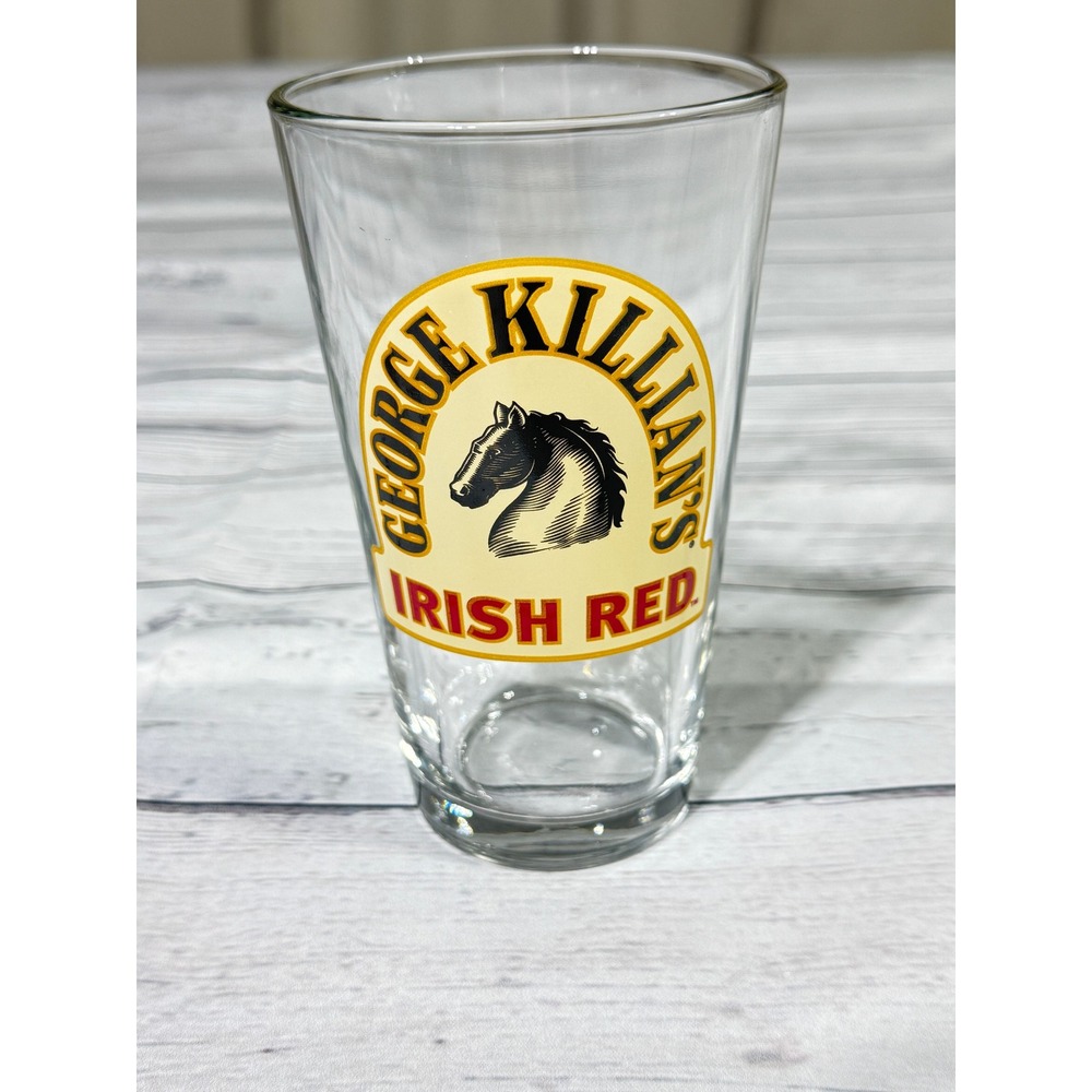 George Killians Irish Red Pint Glass Beer Barware Horse Logo 16oz Clear Glass